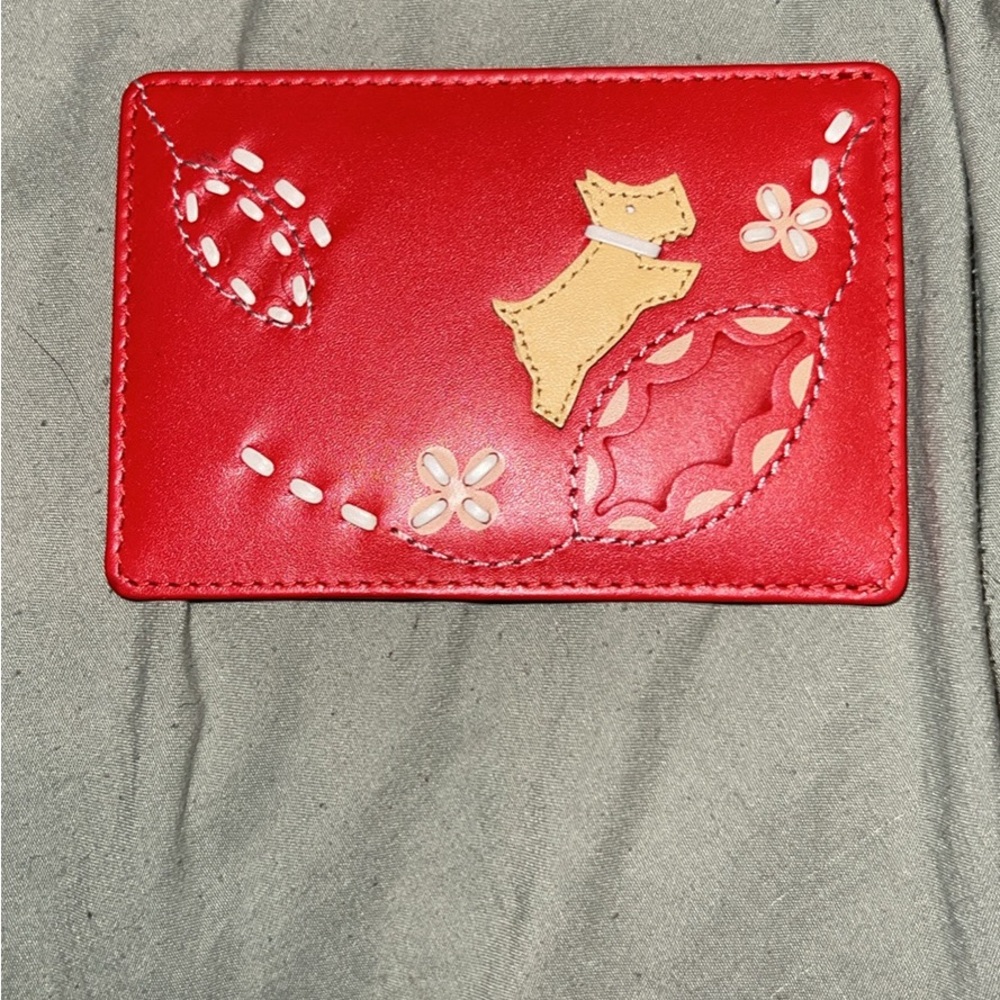 Red Leather Card Holder with Dog Design